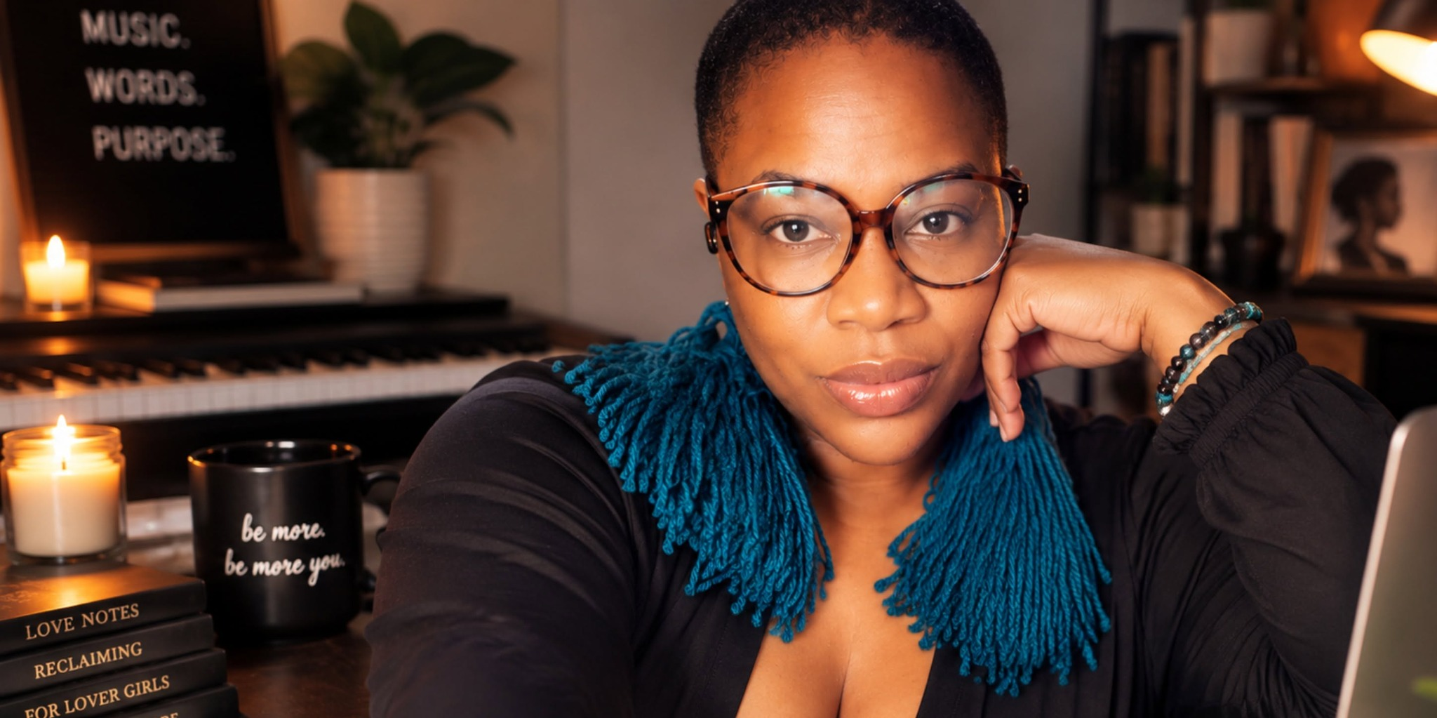 Olivia B. Moore wearing her teal scarf